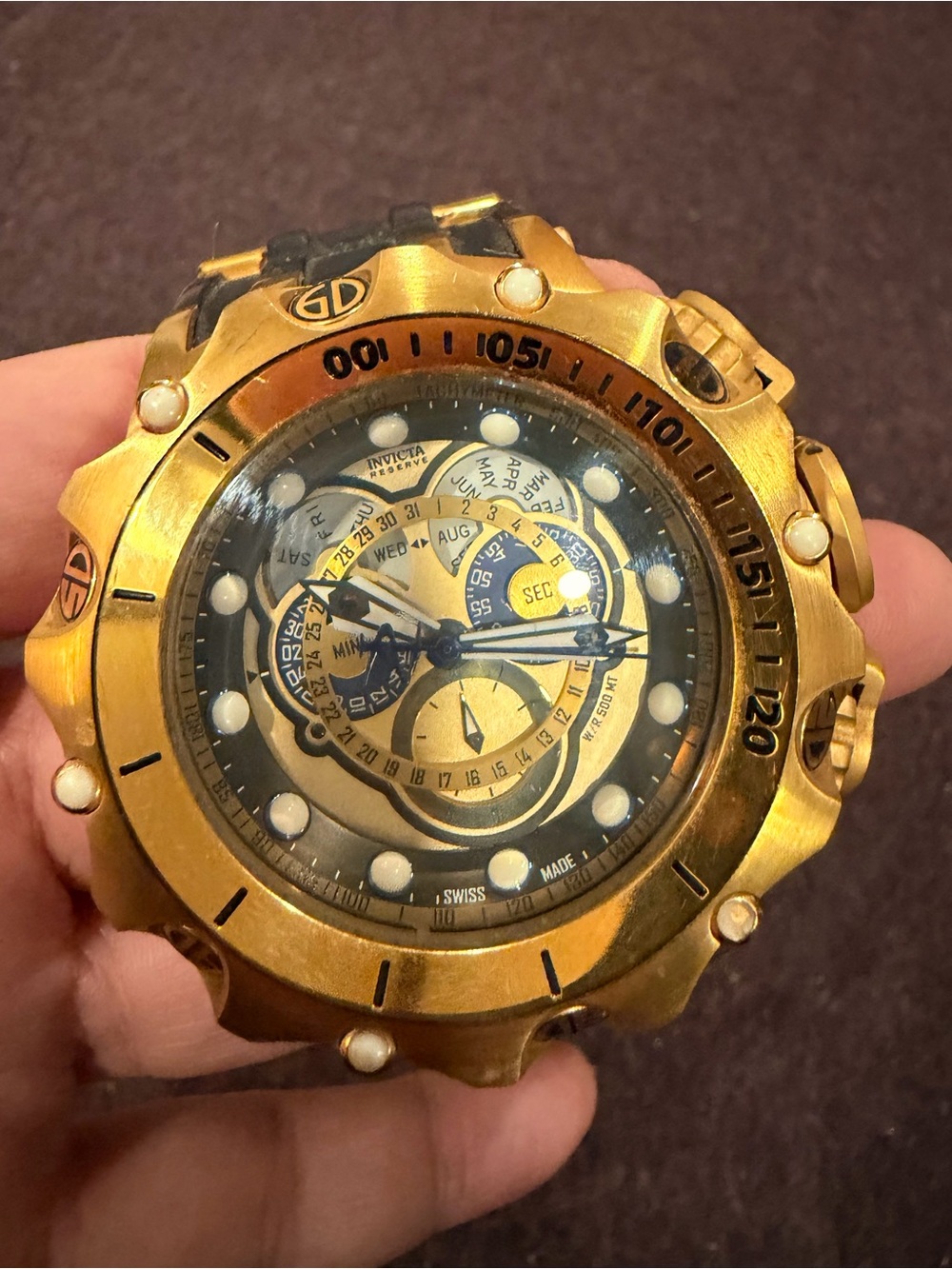 Invicta Reserve Venom 20430 Swiss Master Calendar Gold Watch 51mm